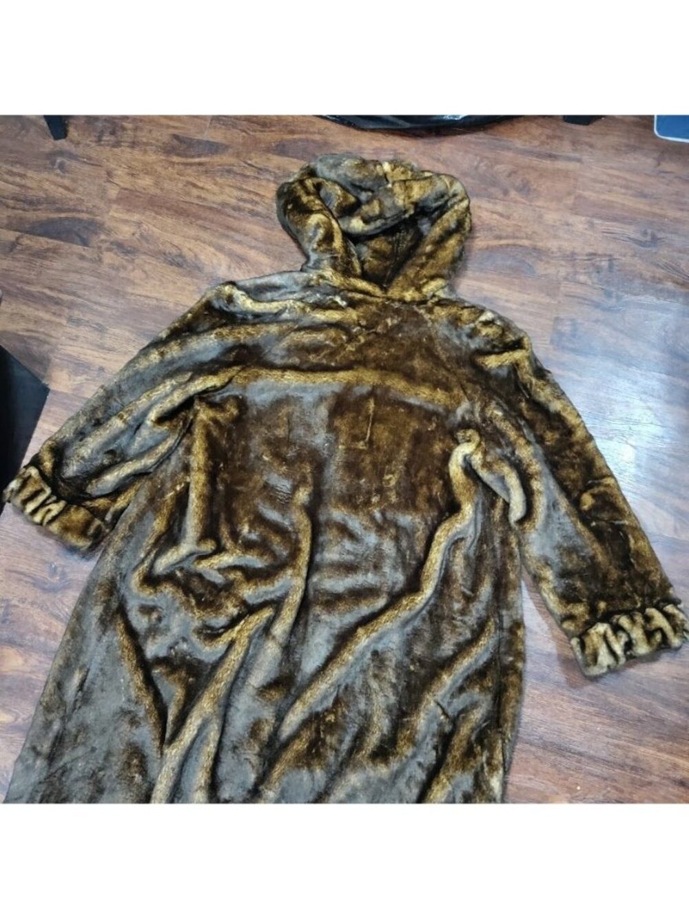 Jones New York Lux Brown Faux Fur Coat Hook Closure Hooded Coat Women's Size 1X - Picture 9 of 16